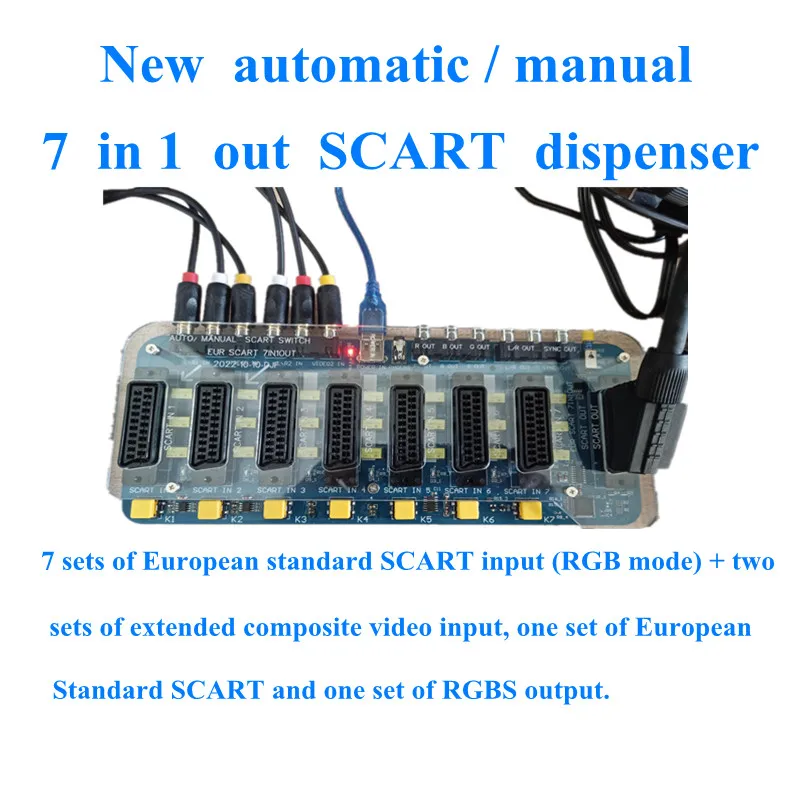 Upgrade-Version EUR SCART SWITCH 7-Eingang 1 Ausgang Automatische/manuelle RGBS-Videokonverter-Umschalterplatine für MD/SFC/PS23/SS/DC/WII Image