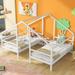 Modern Double Twin Size House Platform Beds with Built-in Table, Solid Wood Triangular House Bed