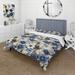 Designart "Beige And Blue Farmhouse Floral Pattern II" Cottage Bedding Cover Set With 2 Shams