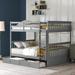 Full Over Full Bunk Bed with 2 Storage Drawers, Solid Wood Bunk Bed Frame with Ladders, Bedroom Furniture