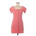 Roxy Casual Dress - Mini Square Short sleeves: Pink Print Dresses - Women's Size Medium