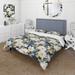 Designart "White And Blue Farmhouse Floral Pattern" Cottage Bed Cover Set With 2 Shams
