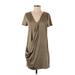 Trafaluc by Zara Casual Dress - Shift V Neck Short sleeves: Tan Print Dresses - Women's Size Small