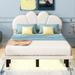 LED Light Platform Bed Frame Full Size w/ Upholstery Headboard Bed