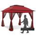 INTER HUT 11x11 Outdoor Pop up Gazebo Tent with Mesh Walls for Patio Lawn Backyard and Deck Red