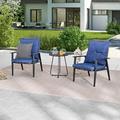 3 Pieces Furniture Set Outdoor Conversation Modern Bistro Rattan 2 Chairs With Coffee Table For Porch Lawn Garden Backyard Blue