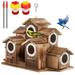 7-Room Wooden Birdhouse with Handheld Feeders& Cleaning Brushes Hanging Rainproof Bird House Outdoor Nest for Bluebirds Chickadees Tree Swallows