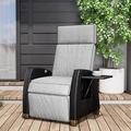 Grand Patio Indoor & Outdoor Recliner Chair PE Wicker Patio 150Â° Lay Flat Recliner Griege