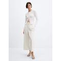 Wideleg trousers with belt off white - Woman - M - MANGO