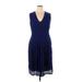 Anne Klein Casual Dress - A-Line V-Neck Sleeveless: Blue Print Dresses - Women's Size 14