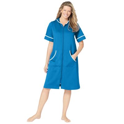 Plus Size Women's Short French Terry Robe by Dreams & Co. in Pool Blue (Size 3X)