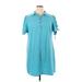 Shein Casual Dress - Shirtdress Collared Short sleeves: Teal Print Dresses - Women's Size 0X