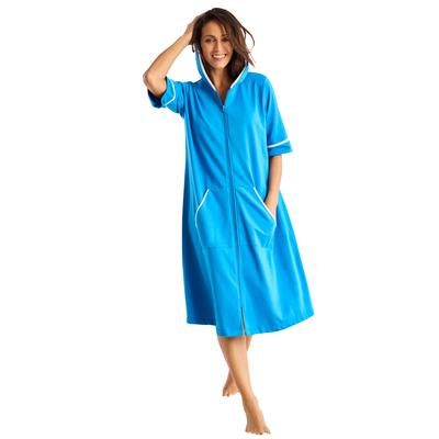 Plus Size Women's Short French Terry Robe by Dreams & Co. in Pool Blue (Size L)