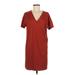 Mi ami Casual Dress - Mini V-Neck Short sleeves: Orange Solid Dresses - Women's Size Medium