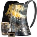 Viking Horn Mug 100% Authentic 16oz Large - Ultimate Unique Handmade Ox Horn Norse Mug for Hot & Cold Use - Father Day Gift for Men and Women - Medieval Style Man's Ale Beer & Mead Cup Set Bag