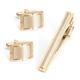 Gold Electroplated Brushed Metal Tie Clip Cufflinks Set Men's French Cufflinks