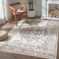 TOPICK Area Rug 90x150cm Entryway Vintage Taupe Multi Floral Print Rug Hallway Kitchen Rug Accent Thin Lightweight Washable Rug Non Slip Carpet for Living Room Bedroom Office Dining Room