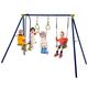 Maxmass Kids Swing Set, Metal Outdoor Swing Frame with Adjustable Swing, Backyard Garden Swing Playground Playset for Children (3-in-1 with Glider and 2 Gym Rings)