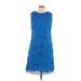 Donna Ricco Casual Dress - Mini High Neck Sleeveless: Blue Print Dresses - Women's Size 10