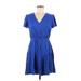 Shein Casual Dress - A-Line V Neck Short sleeves: Blue Print Dresses - Women's Size Medium