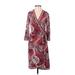 BCBGMAXAZRIA Casual Dress - Wrap V Neck 3/4 sleeves: Burgundy Dresses - Women's Size X-Small