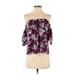 White House Black Market Short Sleeve Blouse: Off The Shoulder Off Shoulder Purple Floral Tops - Women's Size Small