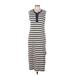 Chaps Casual Dress - Midi Crew Neck Sleeveless: Blue Stripes Dresses - Women's Size Large