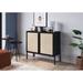 Ebern Designs Efran Bar Cabinet Wood Leg 2 Rattan Accent Door Sideboard Wood in Black/Brown | 32 H x 36.6 W x 14.8 D in | Wayfair