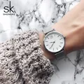 SK-Montre à quartz en acier inoxydable pour femme super fine maille argentée marque supérieure