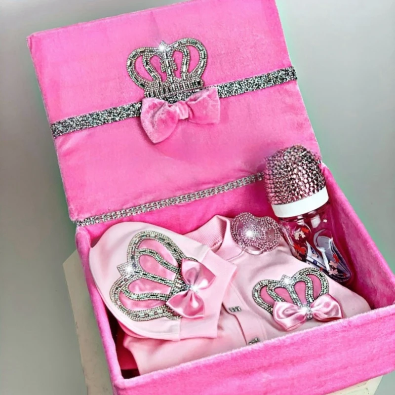 Einteiler Baby Mädchen Krone Lila Home Coming Outfit Babyausstattung Juwelen Set Taufe Take Me Home Outfit Babyparty Geschenk Neugeborene Geschenke Image