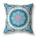 16" X 16" Blue And Turquoise Geometric Blown Seam Suede Throw Pillow