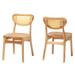 Nenet Mid-Century Modern Oak Brown Finished Wood and Rattan 2-Piece Dining Chair Set