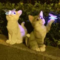 Outdoor Cat Sculpture Figurine Pendant Garden LED Solar Lights Cute Cat Animal Statue Sculptures
