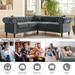 Velvet Sectional Sofa L-shape Grey Button Tufted Corner Sofa Nailhead Rolled Arms Chaise Lounge Couch w/ Pillows for Living Room