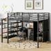 Full Size Metal Loft Bed With Table,Drawers, Shelf and Wardrobe