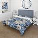 Designart "Blue And White Zen Tranquility Floral Pattern" White Cottage Bed Cover Set With 2 Shams