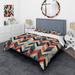 Designart "Light Red And Blue Geometric Chevron" Teal Modern Bedding Cover Set With 2 Shams