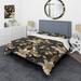 Designart "Golden Beige And Black Flowers Elegance II" Black Glam Bedding Cover Set With 2 Shams