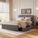 Linen Fabric Upholstered Bed Frame Queen Size Platform Bed Frame w/ 2 Drawers & 2 USB Ports, Button Tufted Headboard, Gray