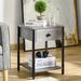 Grey End Table with Shelf, Accent Nightstand Plant Stand w/ Drawer