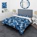 Designart "Dynamic Blue And White Striped Symmetry I" White Modern Bedding Cover Set With 2 Shams