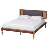 Eliseo Mid-Century Modern Dark Grey Fabric and Walnut Brown Finished Wood Platform Bed