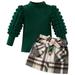 Toddler Kids Girl Clothes Casual Skirt Set Solid Turtleneck Knit Sweater Plaid Mini Skirt 2Pcs Fall Winter Outfits