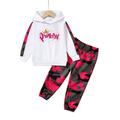 Mikrdoo Kid Toddler Girls 4 Years Girls Pants Sets Princess Letter Print Side Splicing Casual Hoodies Tops Elastic Camouflage Trousers 2Pcs Clothing 4-7Y White