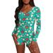 Women Christmas Long Sleeve Bodycon Jumpsuit Sexy V Neck Button Bodysuit Shorts One Piece Pajama Rompers Overall Sleepwear