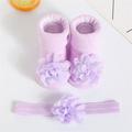 LYCAQL Baby Socks Baby Fashion Soft Non Slip Toddler Lace Big Flower Toddler with Flower Headwear Toddler Kids Socks (Purple S )