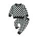 Frobukio Toddler Baby Girls Boys Checkerboard Outfits Plaid Long Sleeve Sweatshirt Sweatpants Set Clothes Set