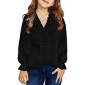 LYCAQL Baby Girl Clothes Big Kids Toddler Plus Size Girls Cute Long Sleeve V Neck Chiffon Blouses Loose Soft Toddler Girls (Black 16-17 Years)