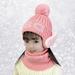 Dyfzdhu Winter Knitted Fleece Hood Scarf Coif Kid Knit Hat Warm Hats Pink