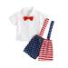 Toddler Boys Short Sleeve Independence Day 4Th of July T Shirt Tops Star Striped Prints Shorts Gentleman Outfits Boys Shirt Size 6 and 8 Toddler Boy Clothes Summer Set Baby Rompers Boy Plain